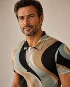 Men’s Retro Geometric Polo Shirt | Mediterranean Resort Golf Top
