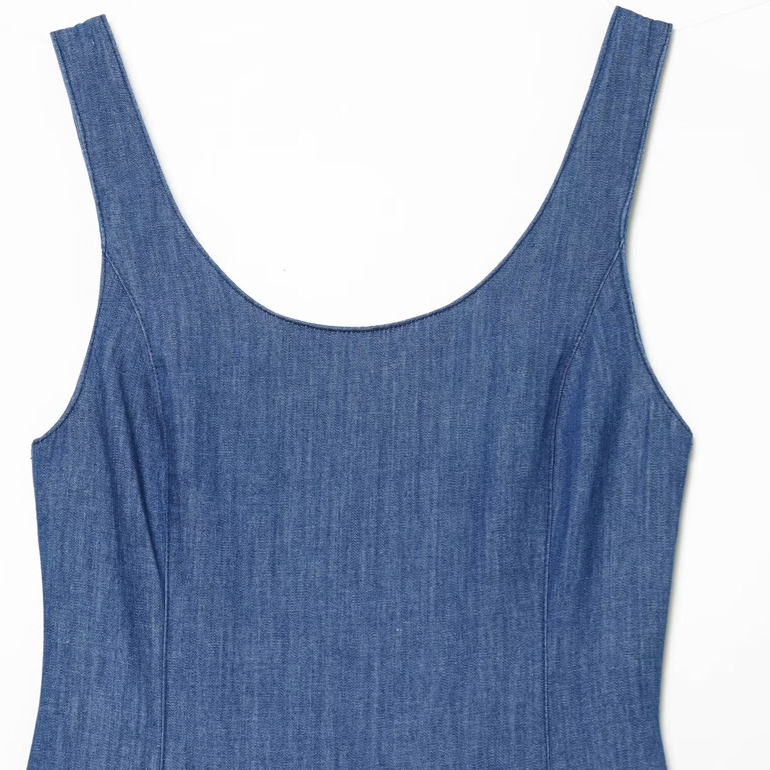 Blue Sleeveless Zip Maxi Dress