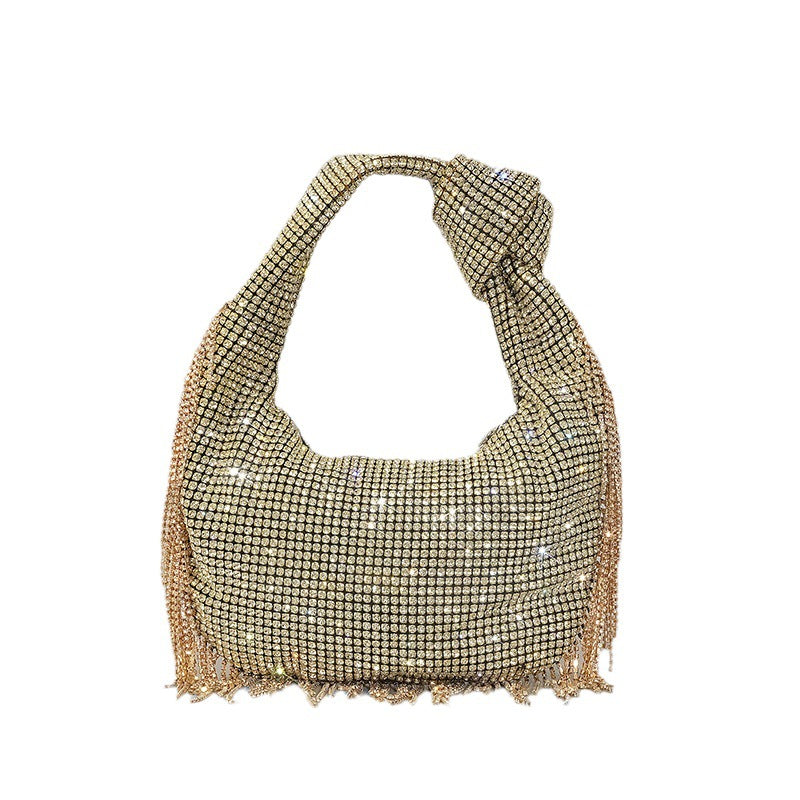 Women's rhinestone knotted-handle evening bag in five color options