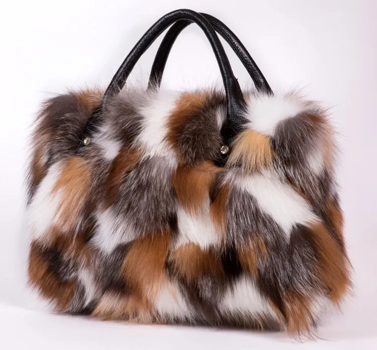 Women's textured fur shoulder bag in multicolor, gray, rose or royal blue
