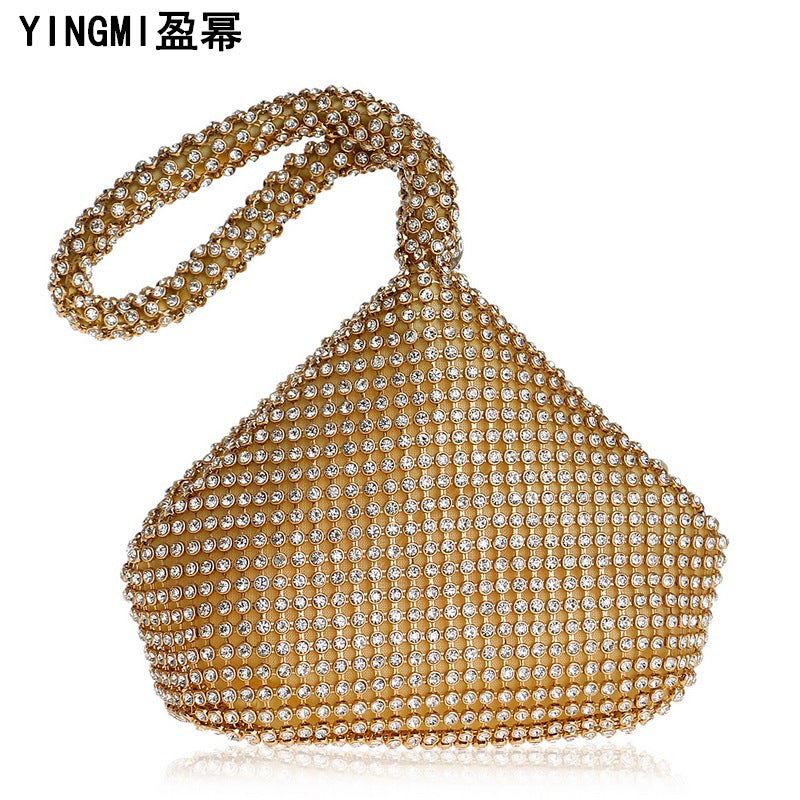 Women's rhinestone wristlet evening bag in gold, silver or black