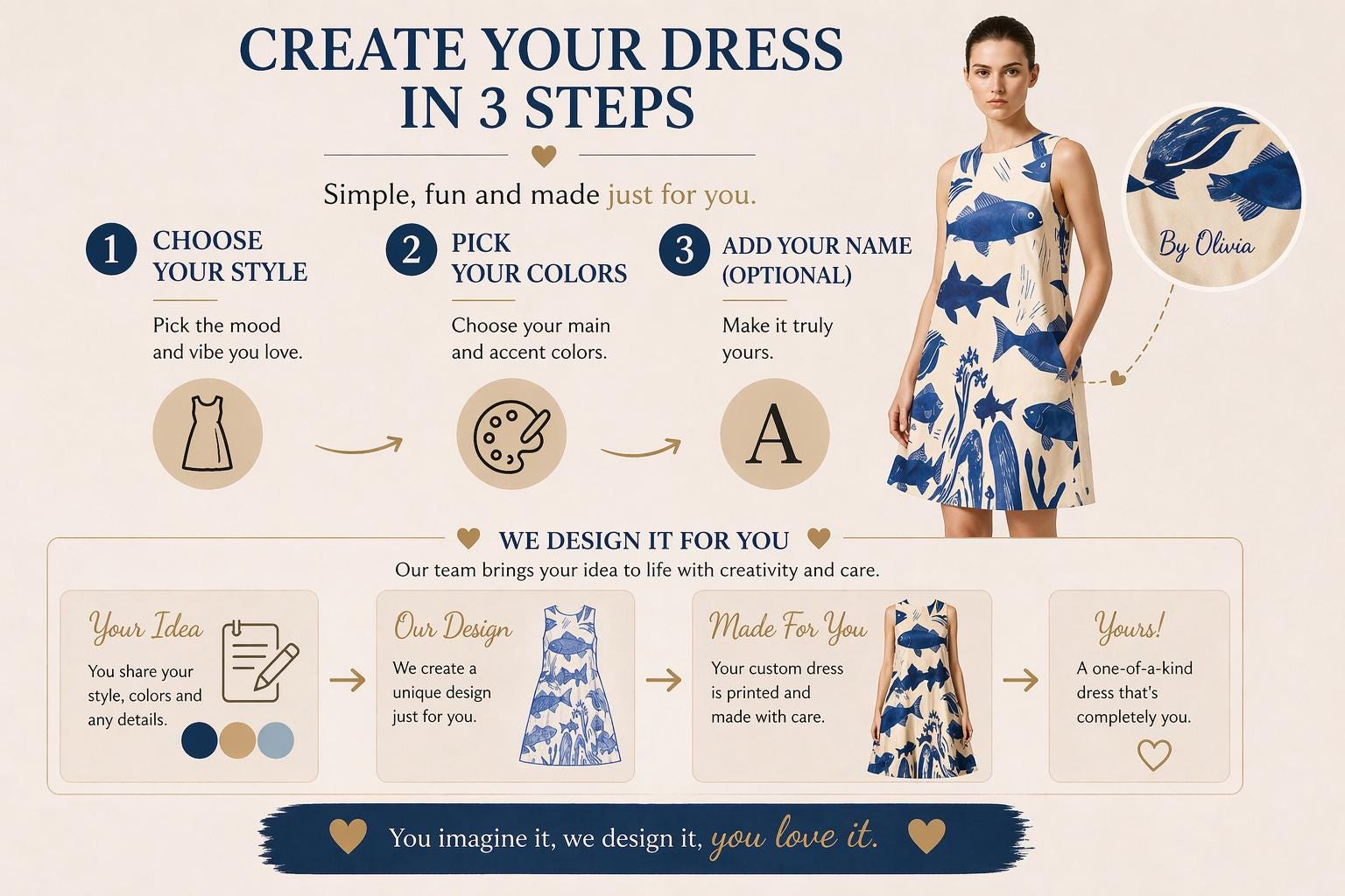 Custom A-Line Mini Dress | Personalized Print Summer Dress