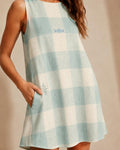 Beige Gingham Mini Dress | Scandinavian Coastal Pocket Sundress