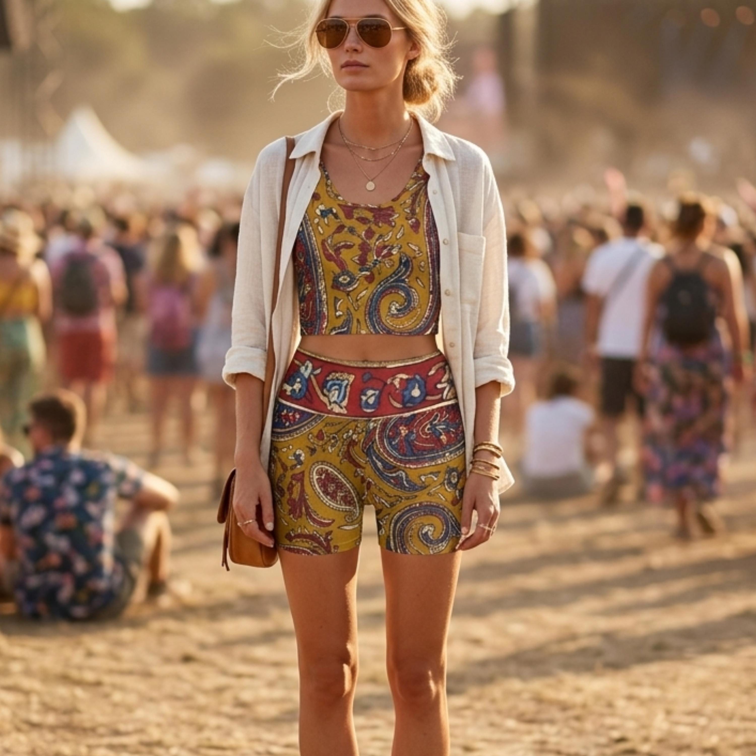 Boho Paisley Yoga Set | High Waist Shorts & Crop Top