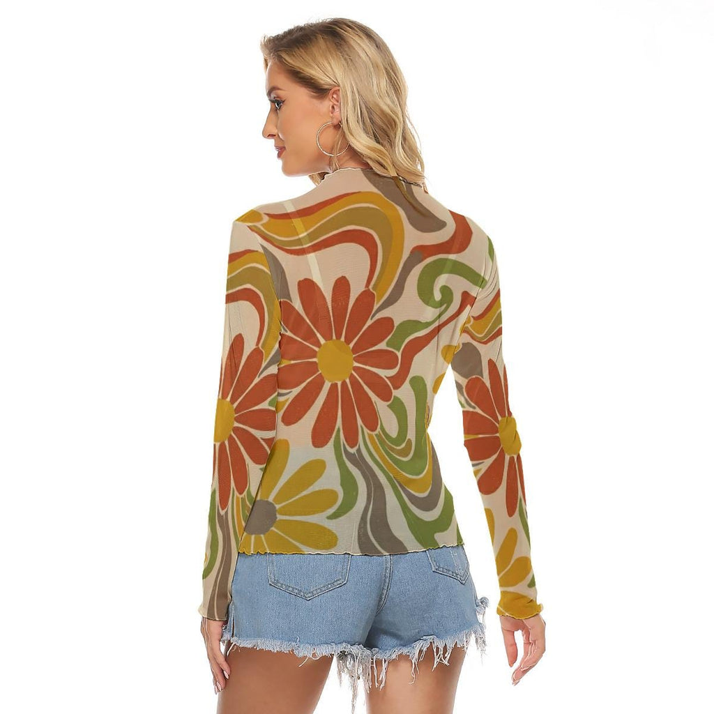 Floral Sheer Mesh Top | Long Sleeve Festival Layering Top