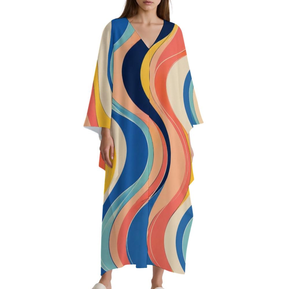 Retro Wave Kaftan Dress | Colorful 70s Resort Maxi Dress