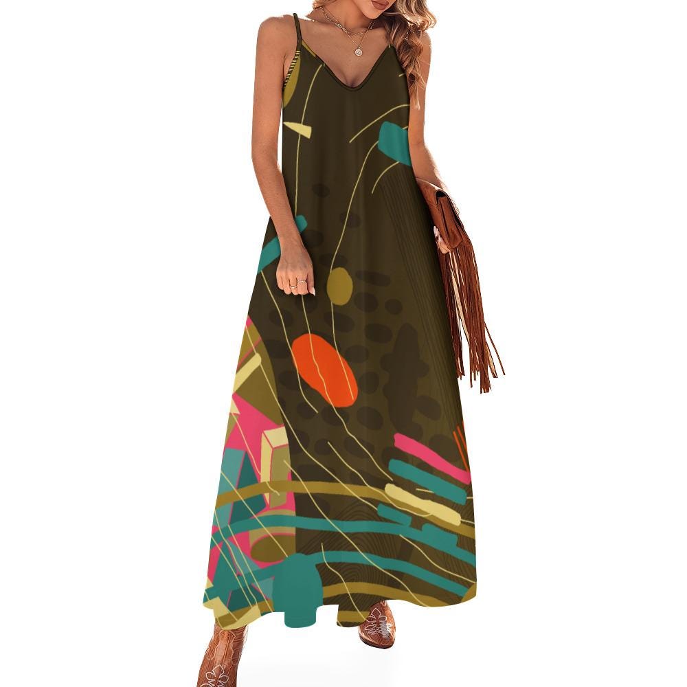 Boho Abstract Maxi Dress | Summer Sling Beach Cover-Up