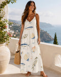 Mediterranean Fish Maxi Dress | Coastal Seashell Resort Sundress