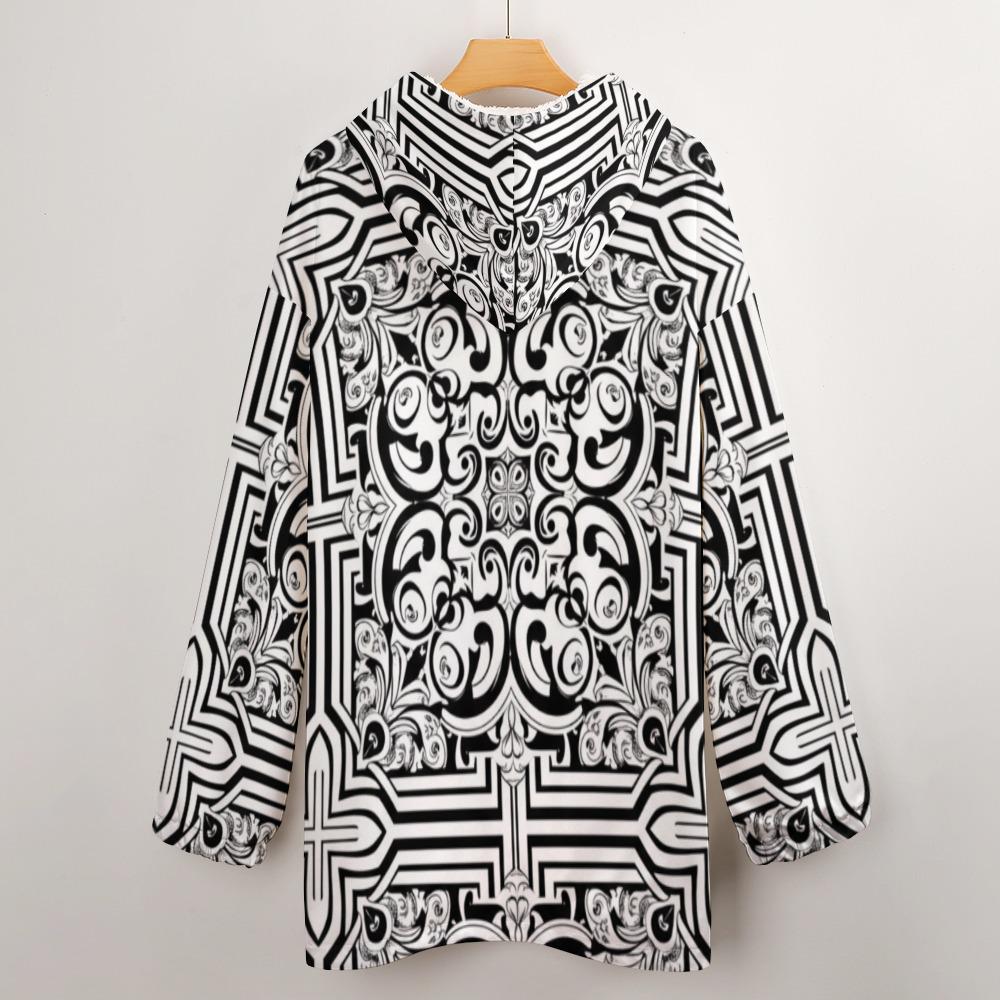 Baroque Hoodie Blanket | Black White Geometric Loungewear