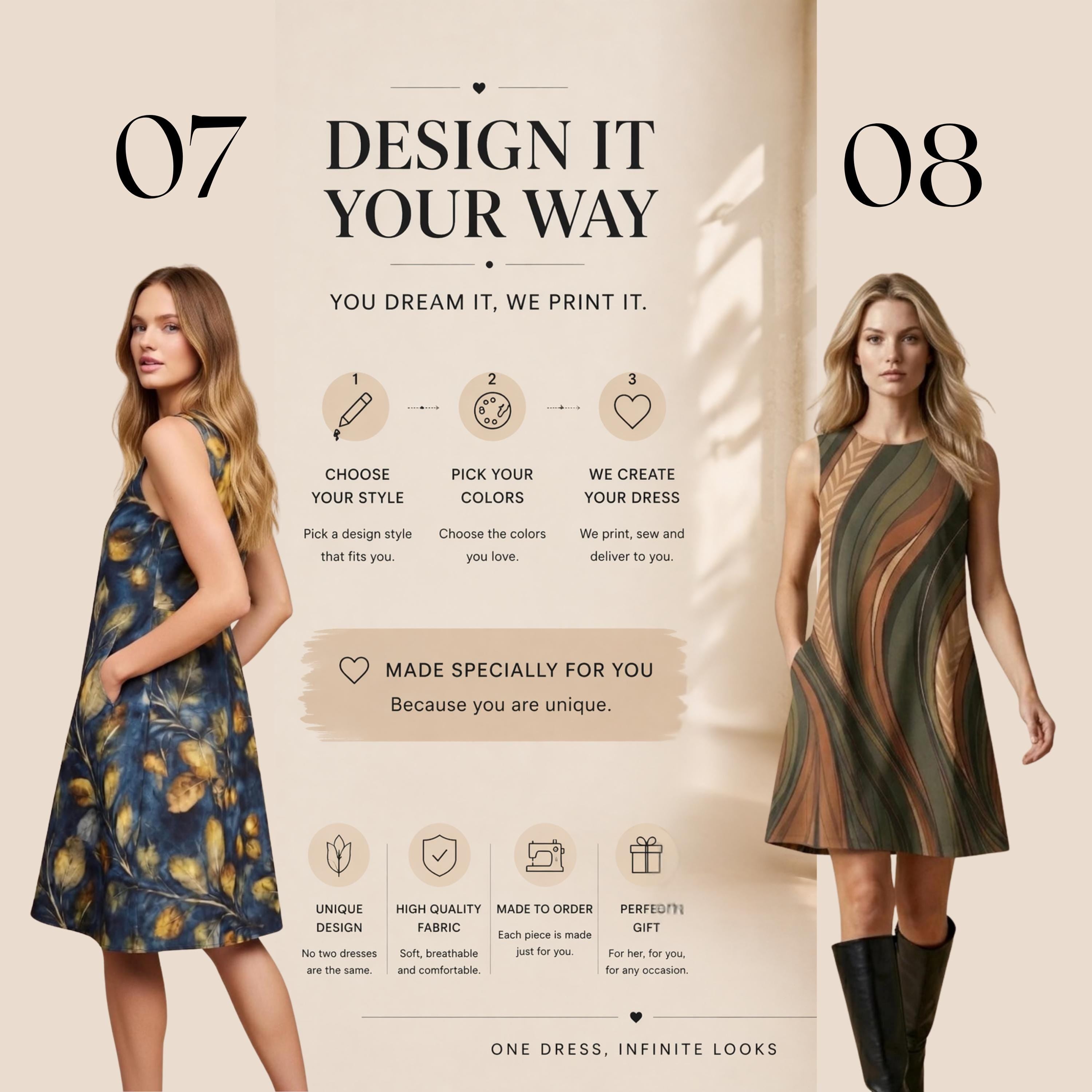 Custom A-Line Midi Dress | Design Your Own Personalized Dress