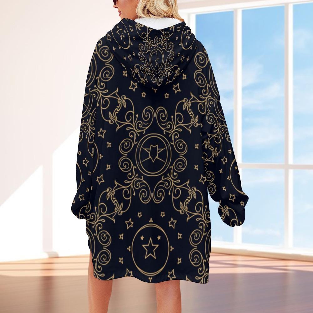 Celestial Gold Hoodie Blanket | Oversized Star Print Loungewear
