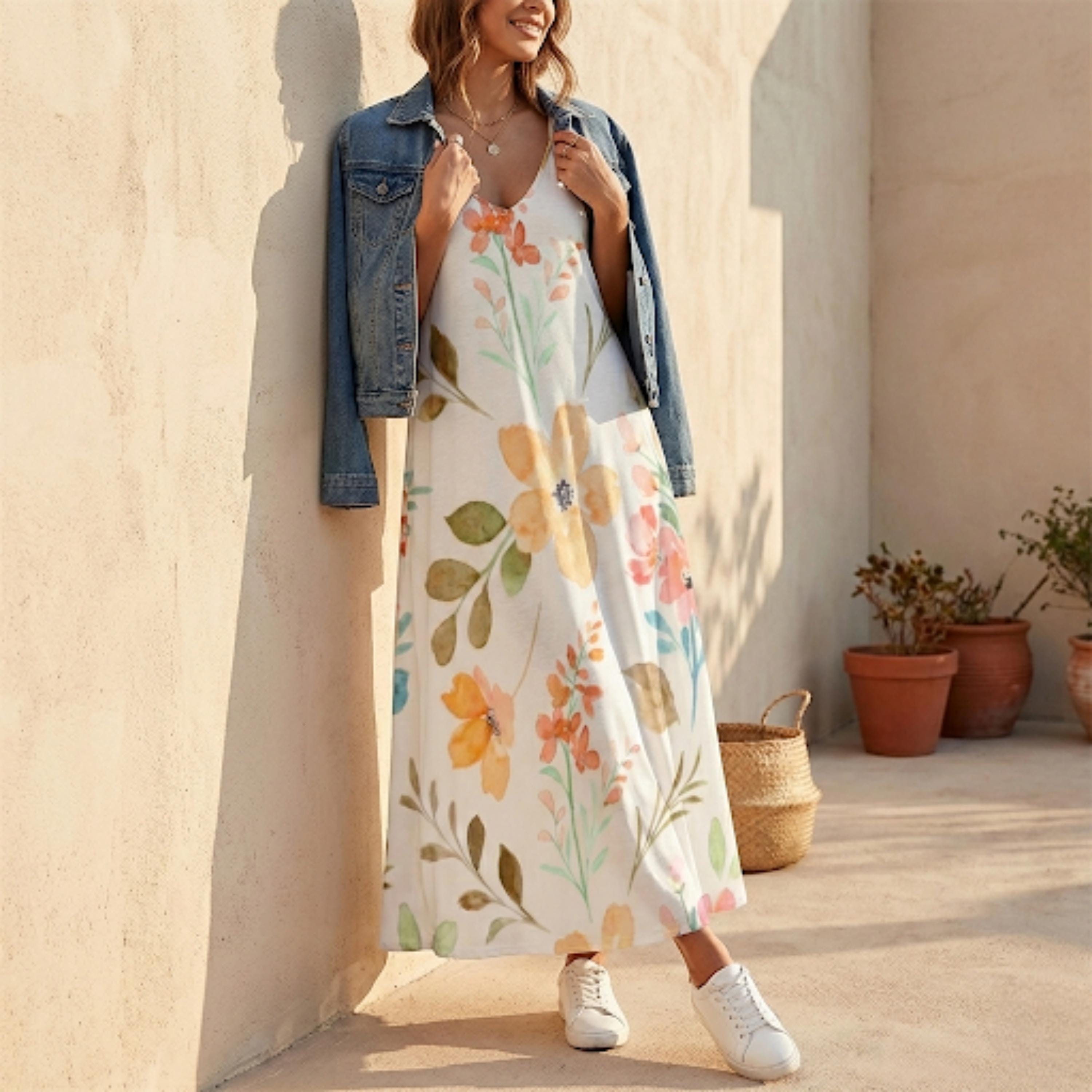 Boho Floral Maxi Dress | Flowy Summer Beach Vacation Dress