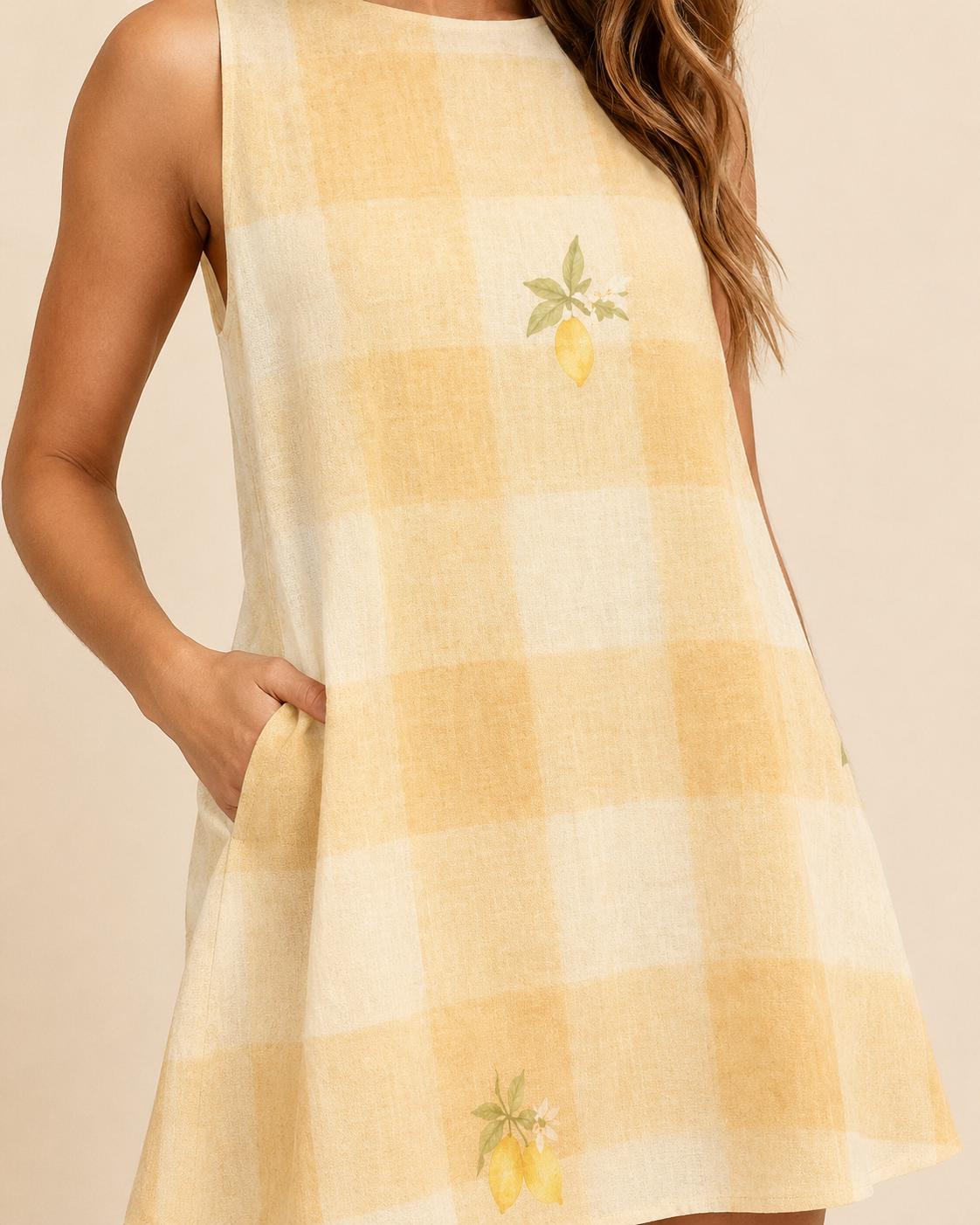 Lemon Gingham Mini Dress | Coastal Picnic Pocket Sundress