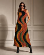 Retro Abstract A-Line Dress | 70s Earth Tone Pocket Dress