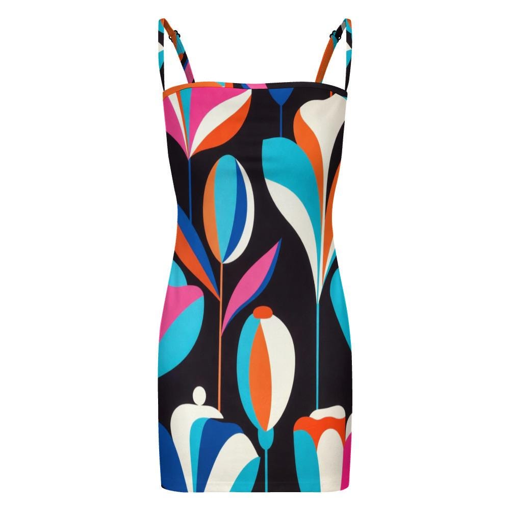 Retro Floral Strappy Mini Dress | Colorful Summer Party Dress