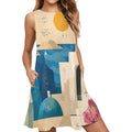 Mediterranean Landscape A-Line Mini Dress with Pockets, Greek Island Art Print