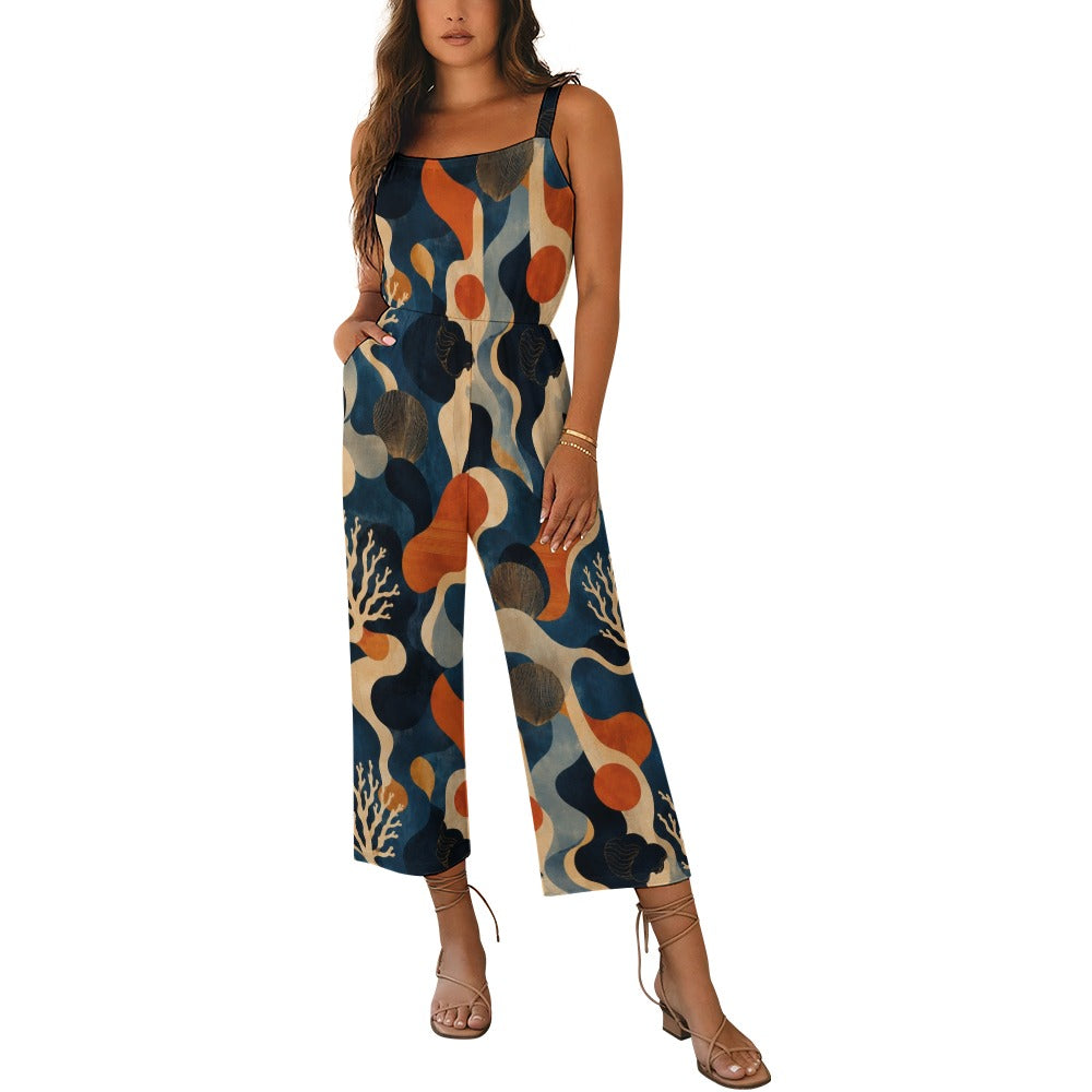 Gothic Halloween Wide-Leg Jumpsuit | Black Pumpkin Geometric