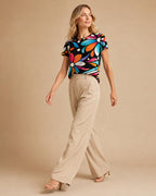 Retro Floral Cotton T-Shirt | Colorful Mod Flower Graphic Tee