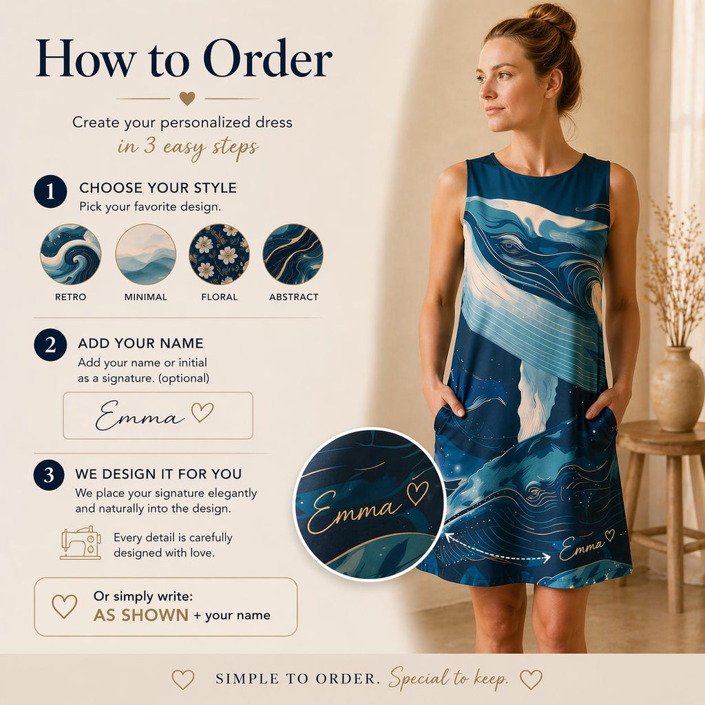 Personalized Whale A-Line Dress | Custom Name Coastal Vacation Dress