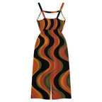 Retro Wave Wide-Leg Jumpsuit with Pockets | 70s Black Terracotta