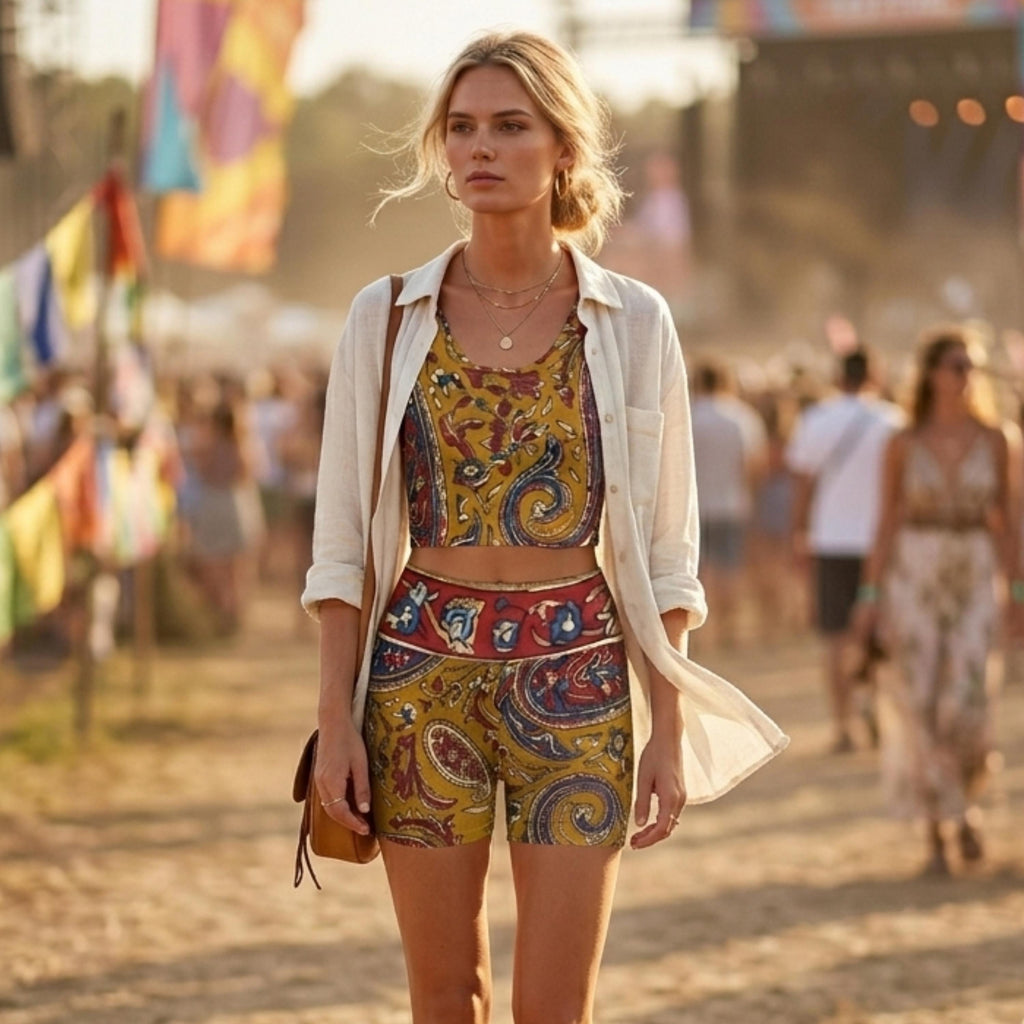 Boho Paisley Yoga Set | High Waist Shorts & Crop Top