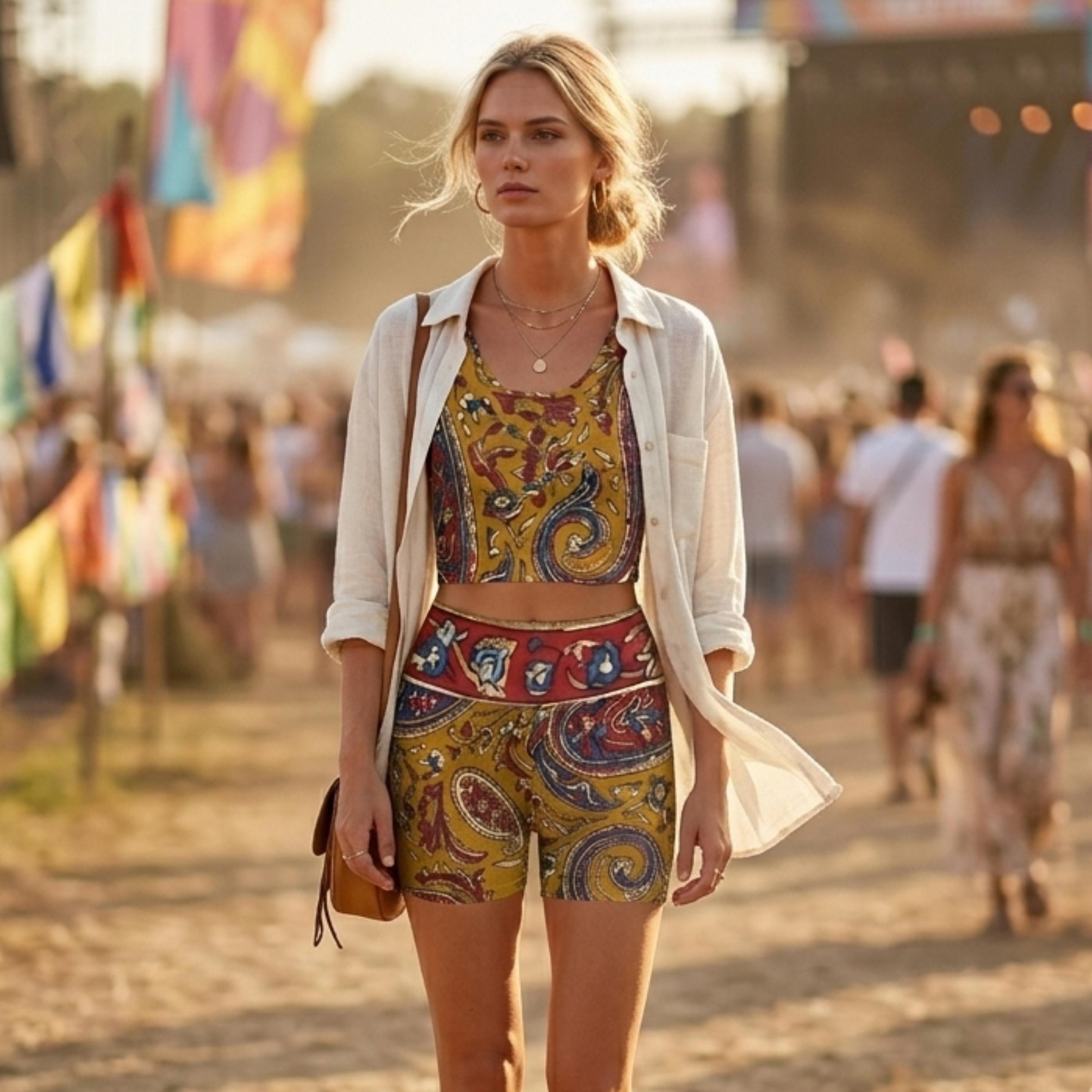 Boho Paisley Yoga Set | High Waist Shorts & Crop Top