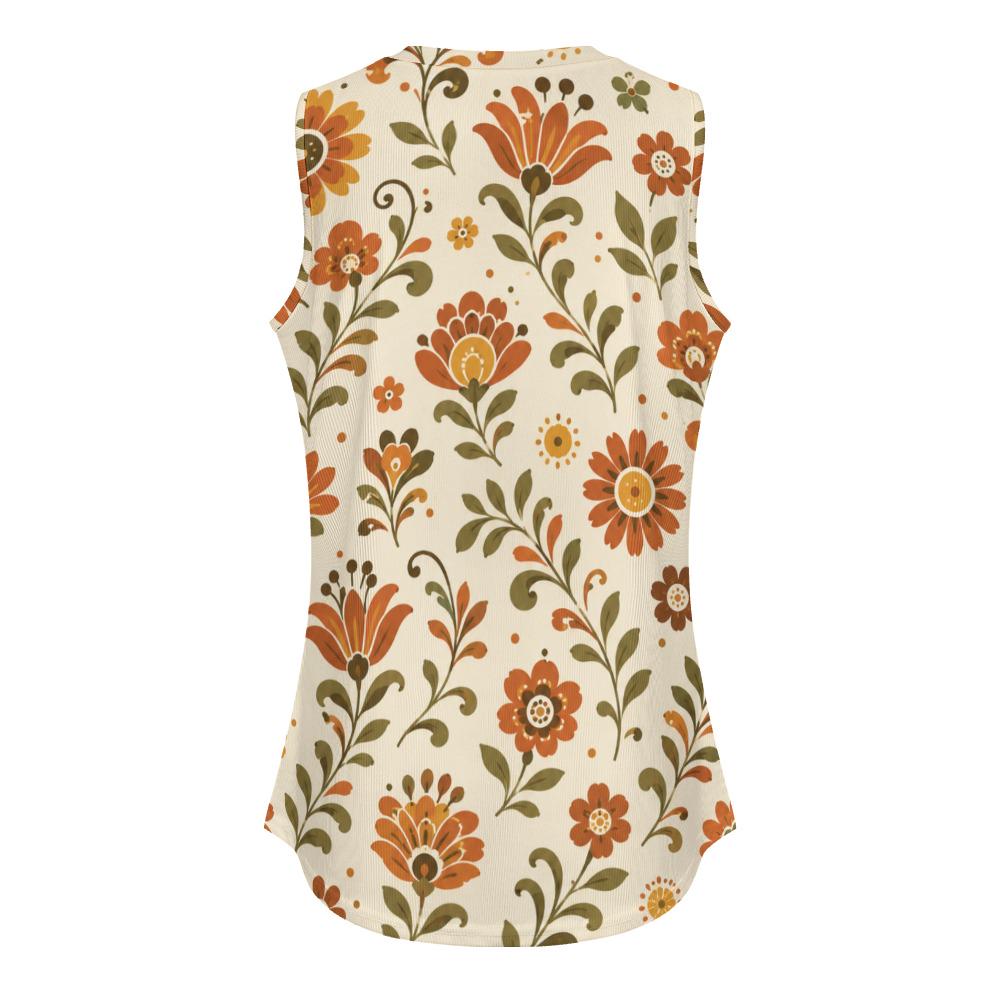 Retro Floral V-Neck Tank Top | 70s Boho Summer Blouse