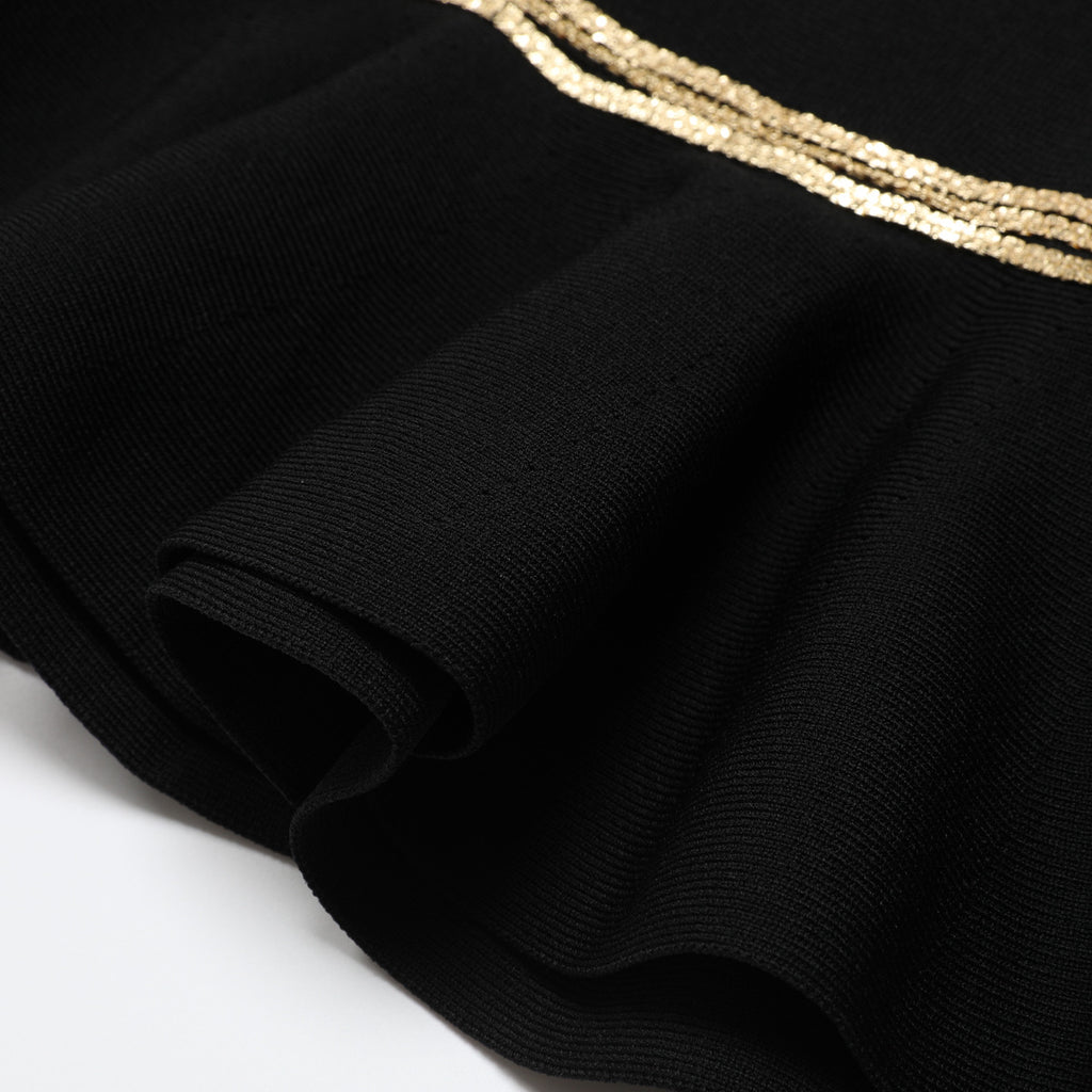 Gold-Trim Sleeveless Flounce-Hem Midi Dress