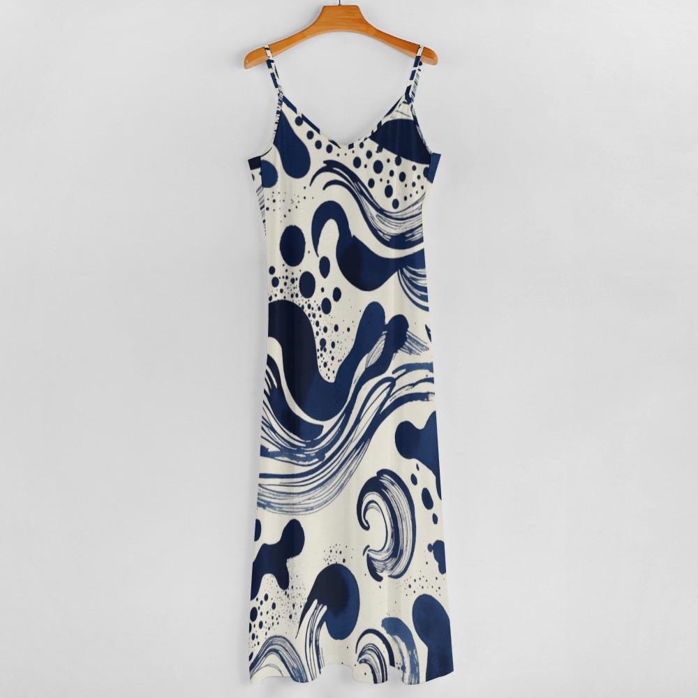 Blue White Slip Maxi Dress | Elegant Mediterranean Vacation Dress