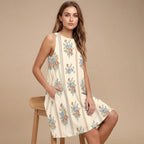 Retro Floral A-Line Mini Dress | Sleeveless Dress with Pockets