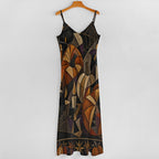 Gothic Symbolic Slip Maxi Dress | Dark Art Spaghetti Strap Dress