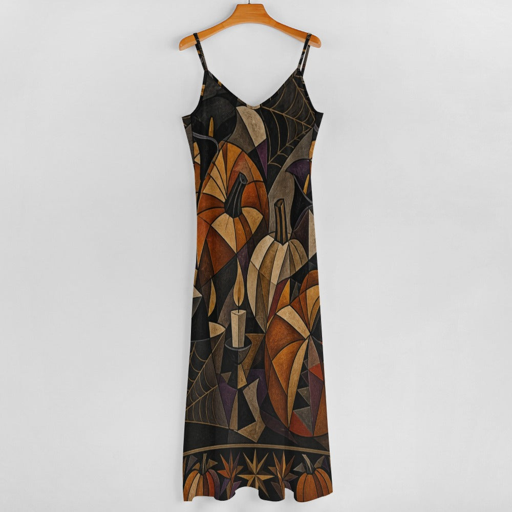 Gothic Symbolic Slip Maxi Dress | Dark Art Spaghetti Strap Dress