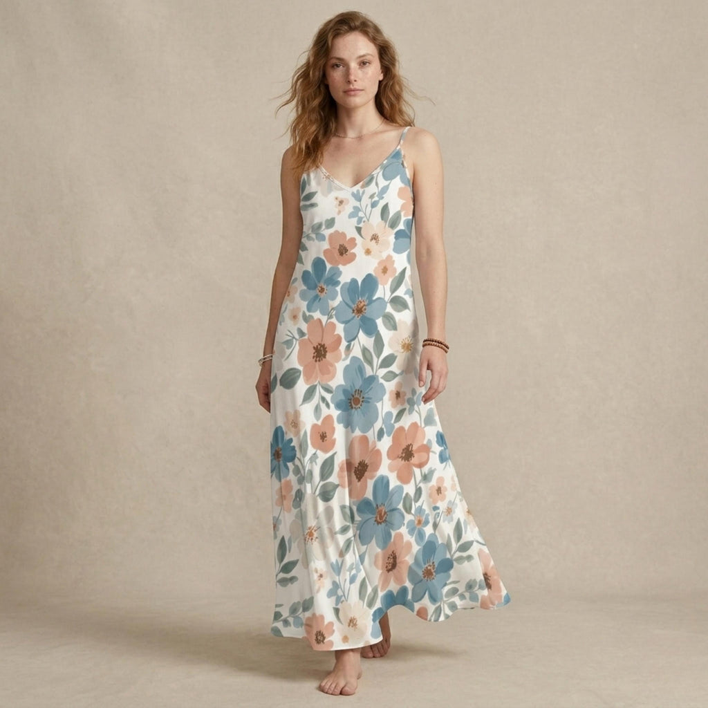 Boho Floral Sleeveless Maxi Dress | Flowy Resort Vacation Dress