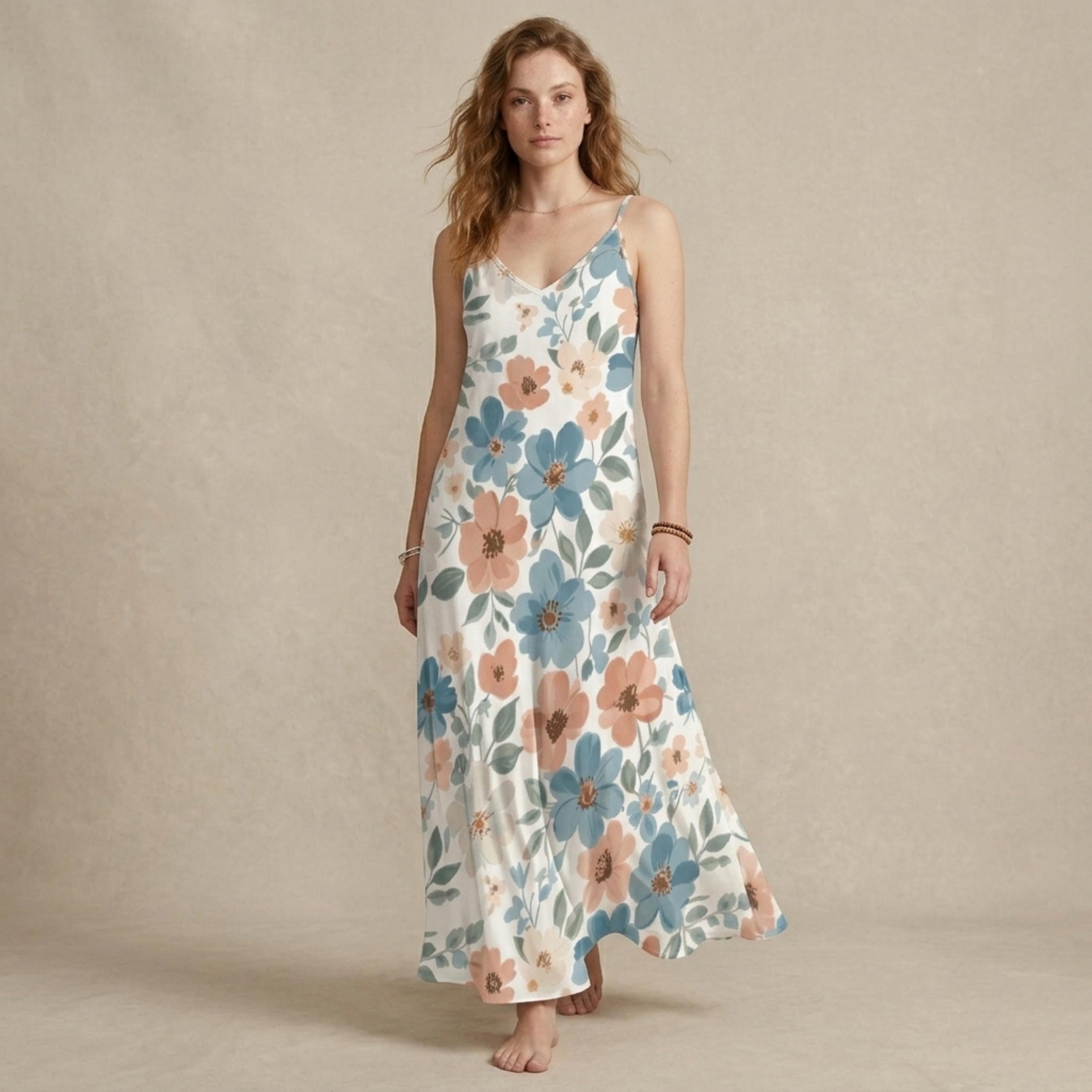 Boho Floral Sleeveless Maxi Dress | Flowy Resort Vacation Dress