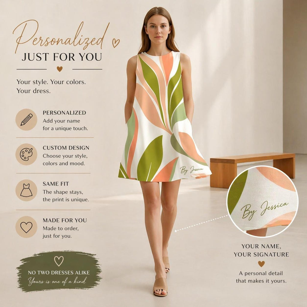 Abstract Floral A-Line Mini Dress | Modern Pocket Summer Dress