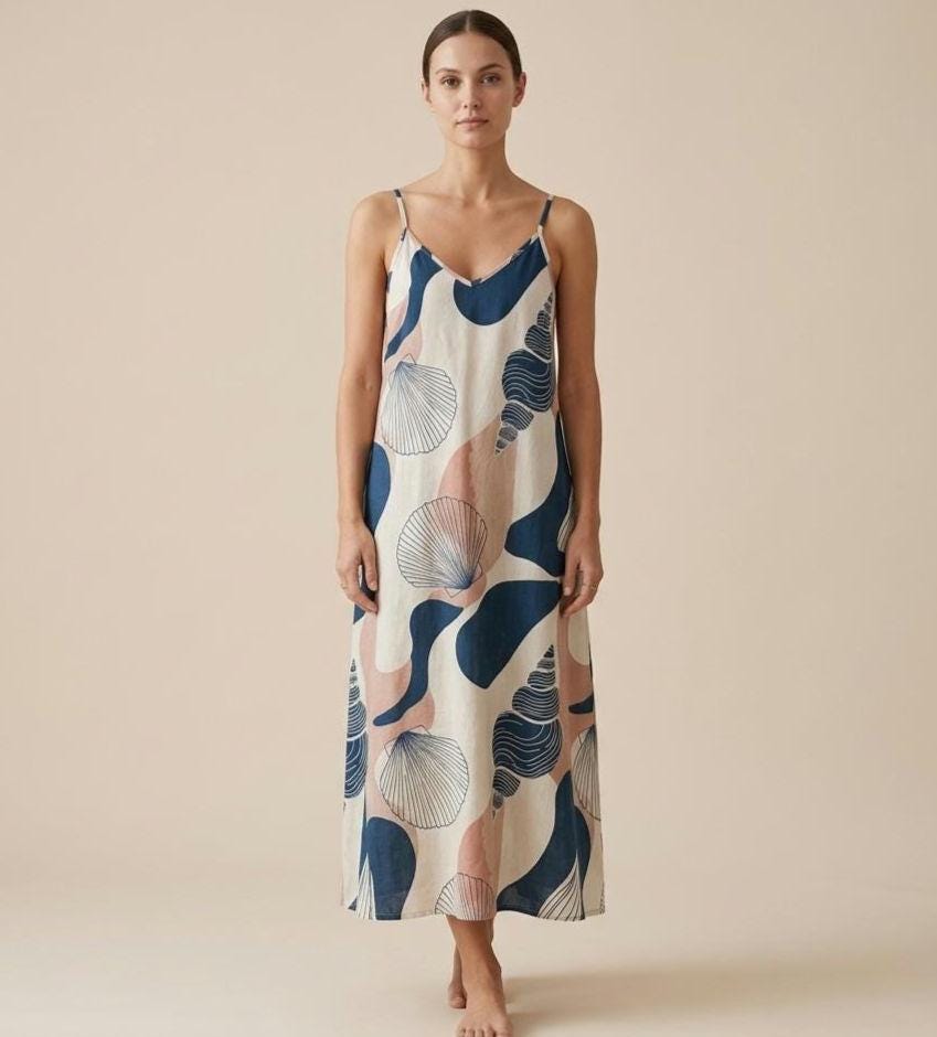 Coastal Shell Print Maxi Dress | Sleeveless Resort Vacation Dress