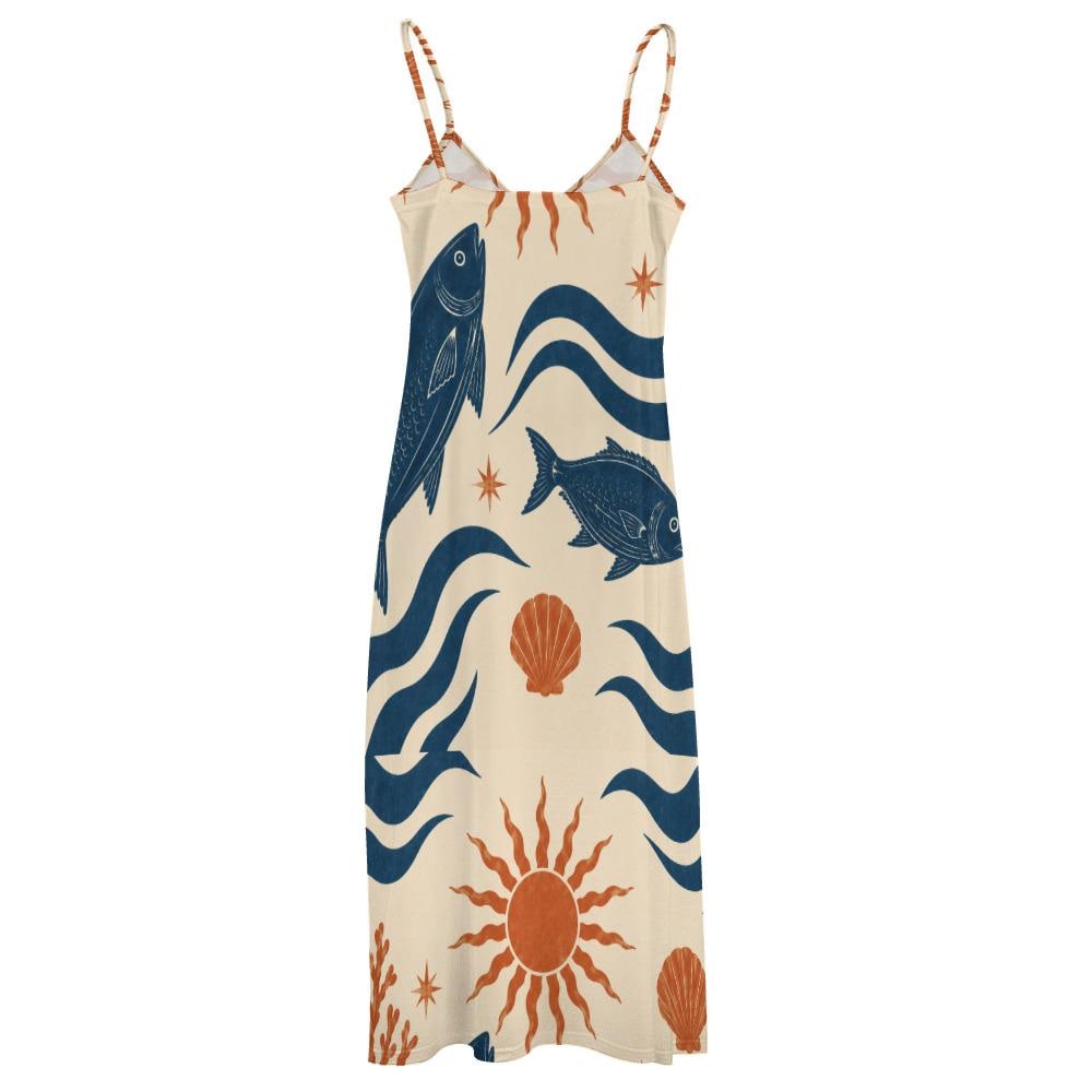 Mediterranean Fish Maxi Dress | Coastal Vacation Resort Dress
