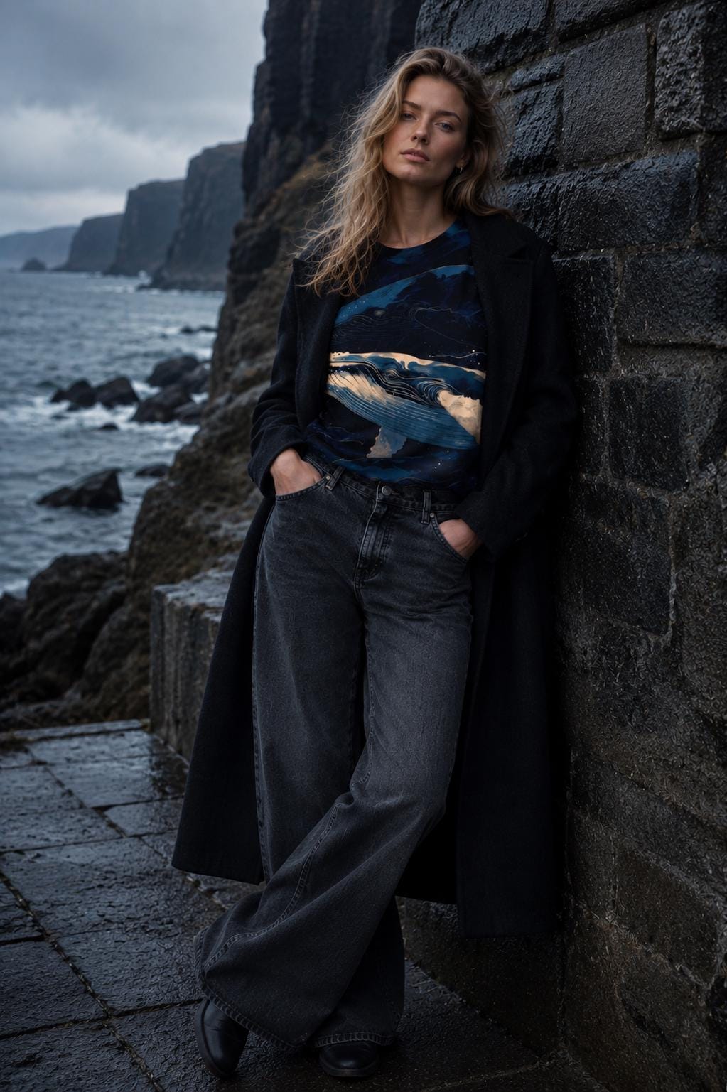 Artistic Whale Cotton T-Shirt | Dark Nordic Marine Tee
