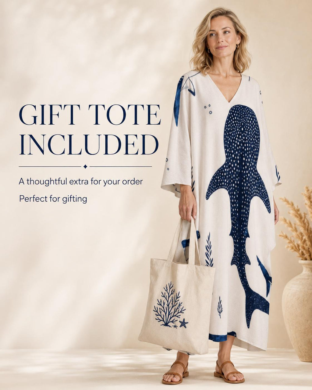 Whale Shark Kaftan Dress | Coastal V-Neck Resort Cover-Up