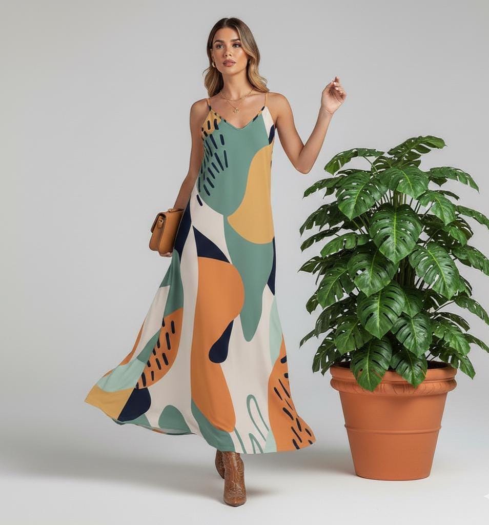 Abstract Art Boho Maxi Dress | Resort Vacation Sundress