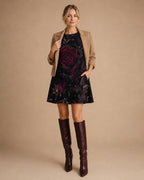 Gothic Rose Mini Dress | Dark Floral A-Line Pocket Dress