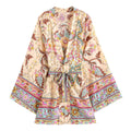 Women's cropped rayon kimono jacket with belt