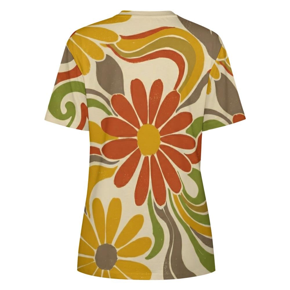 Retro Floral Cotton T-Shirt | 70s Boho Graphic Tee