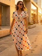French Riviera Polka Dot Maxi Dress | Coastal V-Neck Resort Dress
