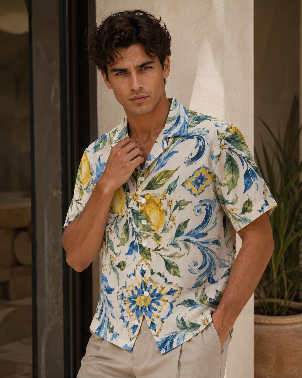 Men’s Lemon Cotton Poplin Shirt | Amalfi Resort Button-Up