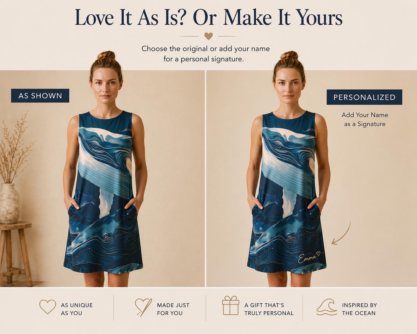 Personalized Whale A-Line Dress | Custom Name Coastal Vacation Dress