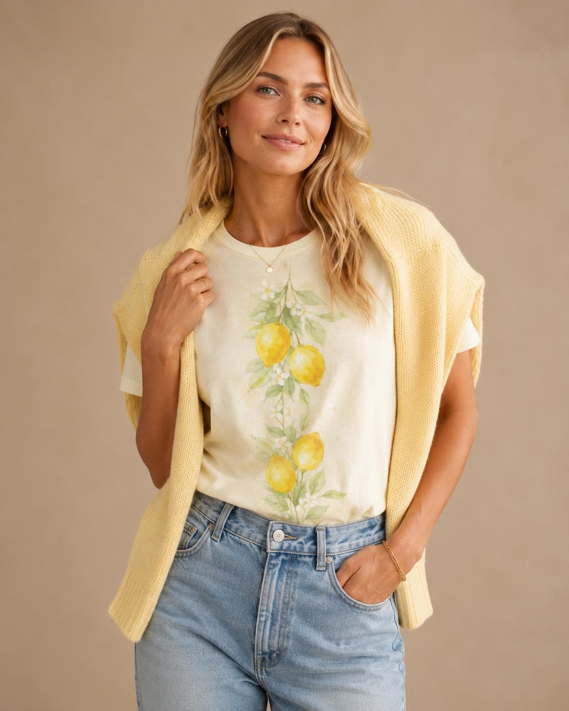 Watercolor Lemon Cotton T-Shirt | Amalfi Mediterranean Summer Tee
