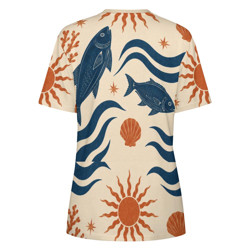 Mediterranean Fish Cotton T-Shirt | Coastal Resort Graphic Tee