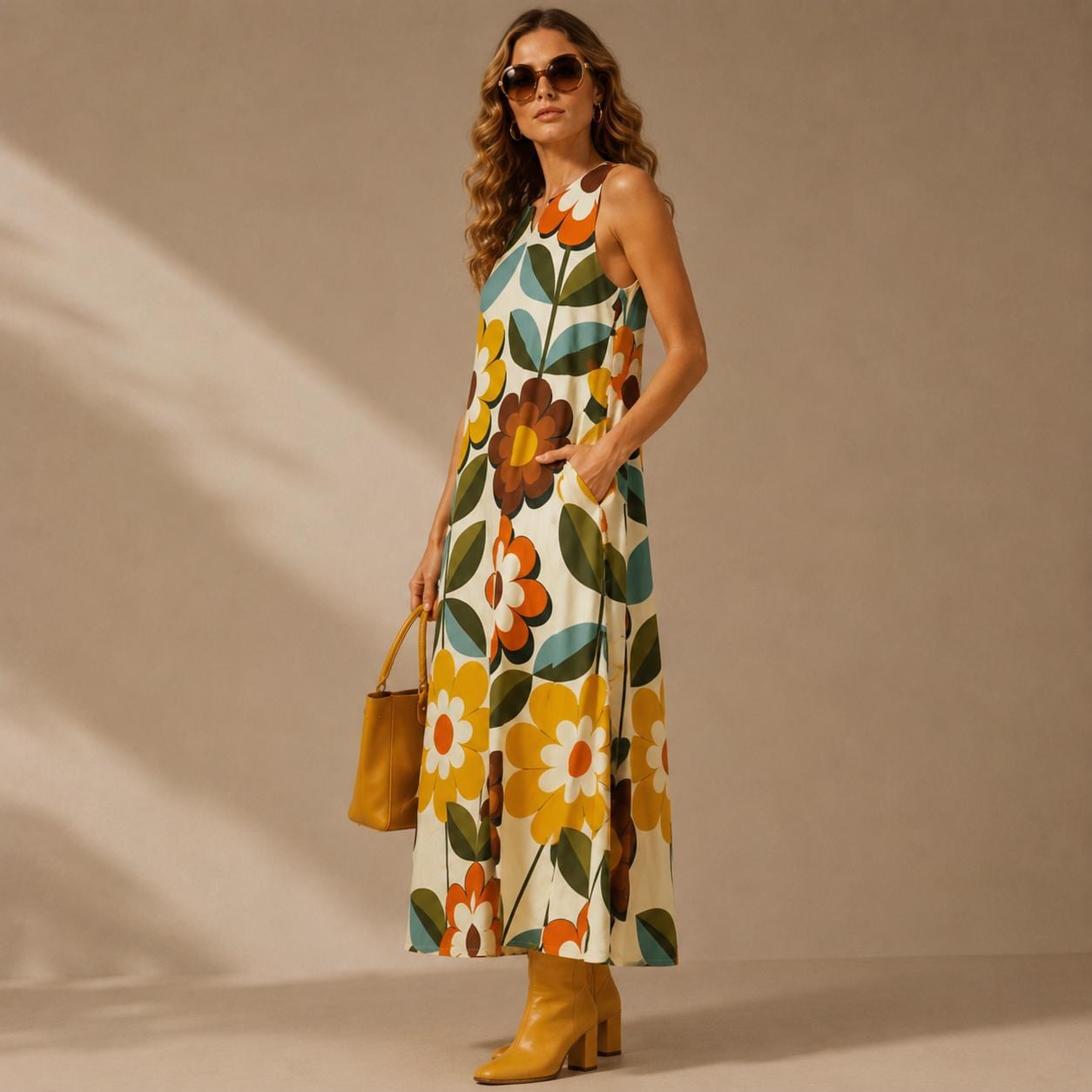 Retro Floral Maxi Dress with Pockets | Vintage Wedding Guest Dress
