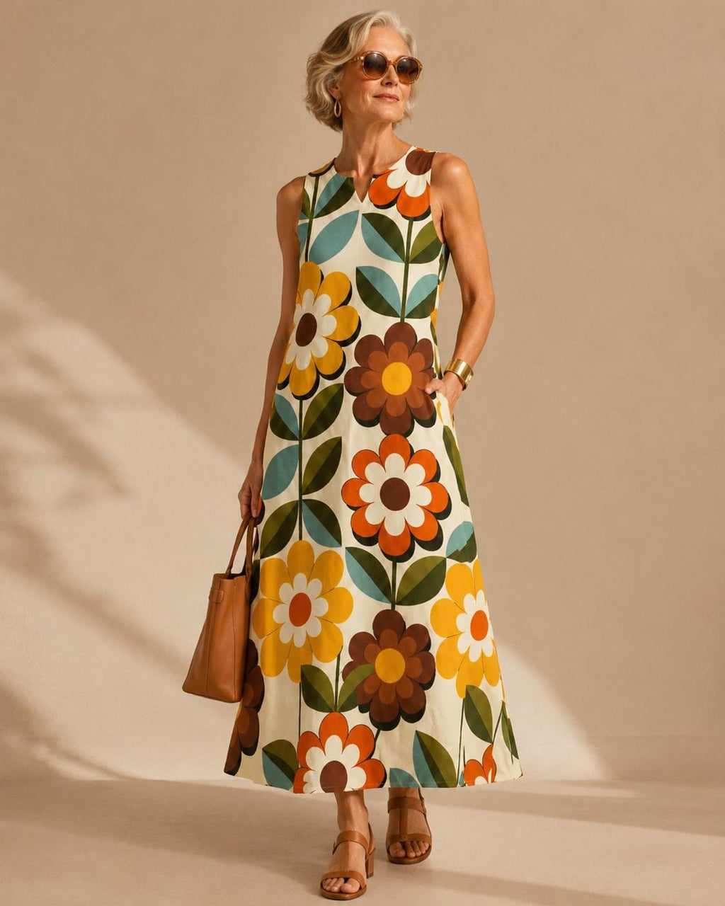 Retro Floral Maxi Dress with Pockets | Vintage Wedding Guest Dress